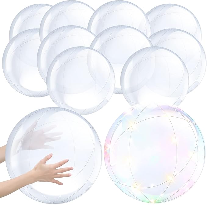 Hungdao12 Pieces Inflatable Clear Beach Ball Bulk 16 Inch 24 Inch Transparent Swimming Pool Bubble Ball for Ocean Under The Sea Hawaii Summer Luau Party DIY Favors