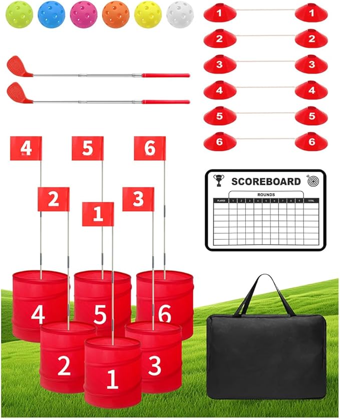 Backyard Golf Game Set with 2 Pack 36” Stainless Steel Shaft for Play Golf, Balls & Flags Portable Outdoor Chipping Practice Game for Family, Yard Golf Set for Lawn, Park,Camping (6pcsHoles)
