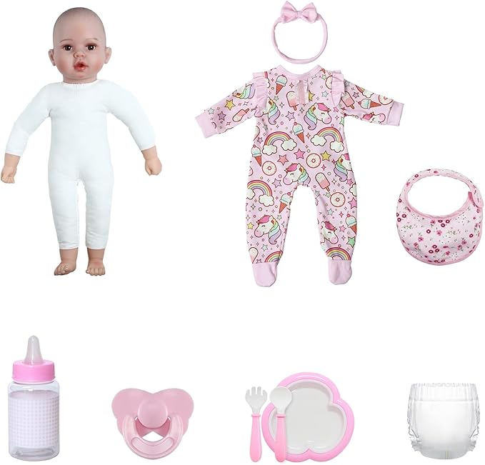 GOAROY Baby Dolls, 17 Inches Large Realistic Baby Doll with Cute Soft Body, Real Life Baby Dolls Girl, with Bottles & Pacifier, Diapers and Bibs, Gift Idea for Ages 3+