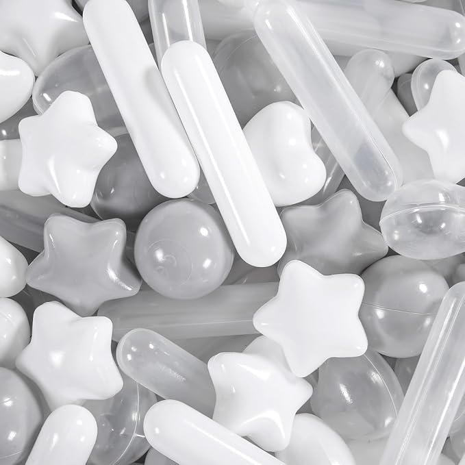 STARBOLO Ball Pit Balls for Baby and Toddler, 150 200 Pack White Mixed Shaped Balls Phthalate Free BPA Free Crush Proof Plastic Pit Balls Play Toys for Kids Ball Pit, Pool,Play Tent,Party