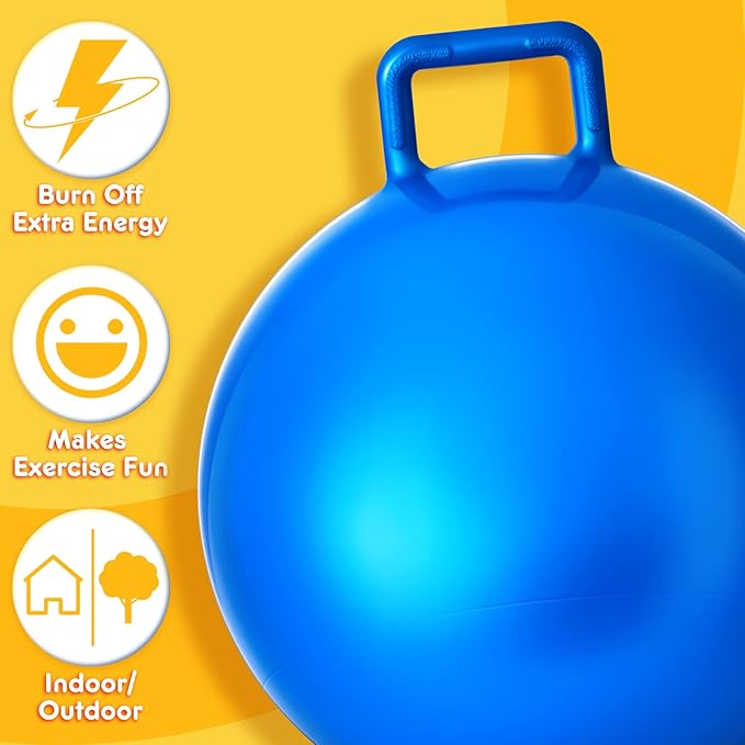 Lewtemi 3 Pcs 29 Inch Bouncing Ball with Handle, Outdoors Hopper Jumping Hopping Ball and Air Pump for Sports Exercise (Red, Blue, Yellow)