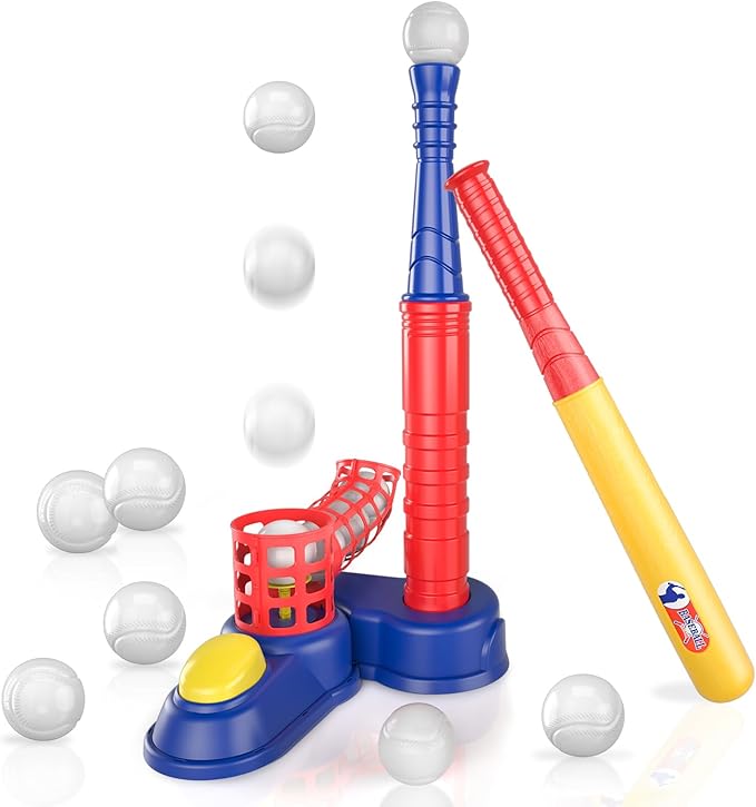 Bennol T Ball Set Toys for Kids 3-5 5-8, Kids Baseball Tee for Boys Toddlers, Auto Ball Launcher, Indoor Outdoor Outside Sports Tee Ball Set Toys Gifts for 3 4 5 6 Year Old Boys Toddler Kids