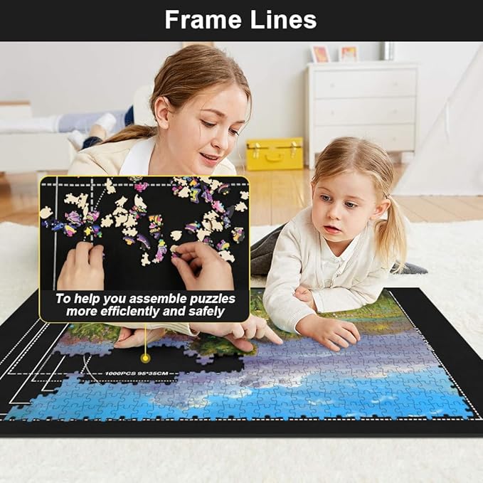 Ainiv Jigsaw Puzzle Mat Roll Up 2000 Pieces, 47” x 31.5” Portable Felt Puzzles Board with 4 Sorting Trays & Travel Storage Bag, Jigsaw Saver Pad Keeper for Adults Teens, Black