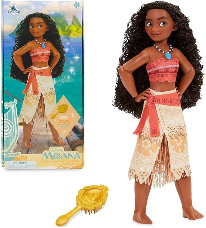 Disney Store Official Princess Classic Doll (Moana), 11 Inches, Includes Brush with Molded Details, Fully Posable Toy in Classic Outfit - Disney Princess Toys