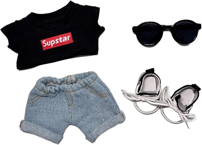 4-Piece Casual & Trendy Sets for 17cm (6.7 in) Dolls (No Doll) – Tops, Bottoms, Canvas Shoes & Sunglasses (Multiple Styles) (Black)