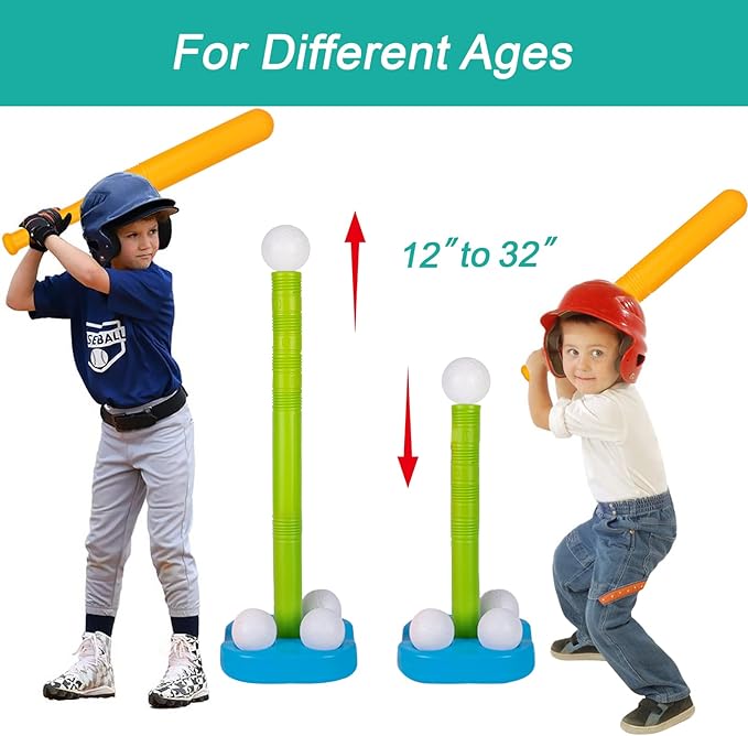 Liberry Tball Set for Toddlers with Adjustable Height Tee Ball Stand, Weighted Base and Kids Baseball Bat, Sports Game Toys Birthday Gift for Boys Girls Ages 3 4 5 (Green)