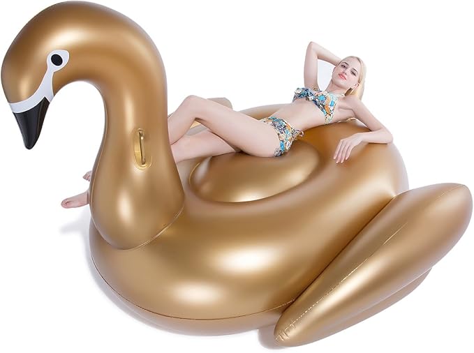 Jasonwell Giant Inflatable Golden Swan Pool Float with Fast Valves Summer Beach Swimming Pool Floatie Lounge Floating Raft Outdoor Party Decorations Toys for Adults (XXXL)