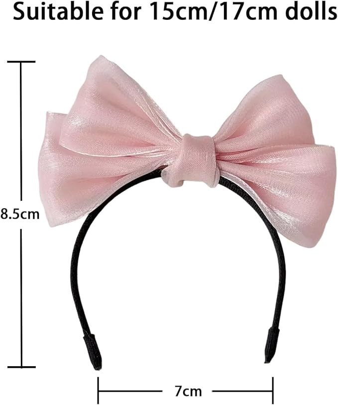 2-Pack 17cm Lububu Doll Accessories, Double-Layer Bow Headband with Pearlized Satin, Decorative Doll Accessories for 6.7-inch 1st/2nd/3rd Gen Toys (Pink & Blue)