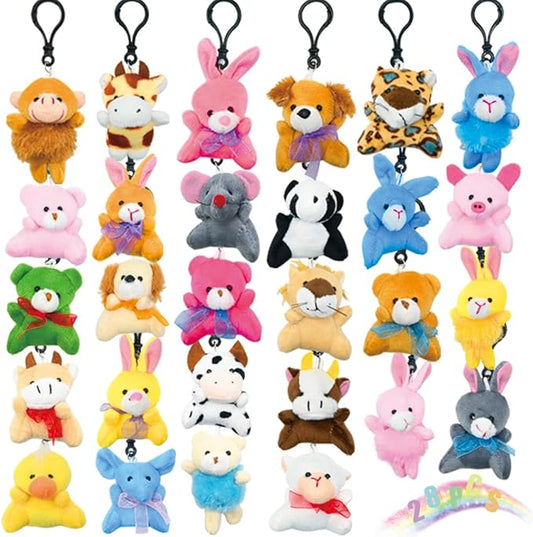 UMEELR 28PCS Valentine's Day Mini Plush Animals Toys, Small Stuffed Animal Keychain Cards for Valentine's Classroom Gift Exchange, School Prizes Valentines Party Favors Easter Basket Stuffers