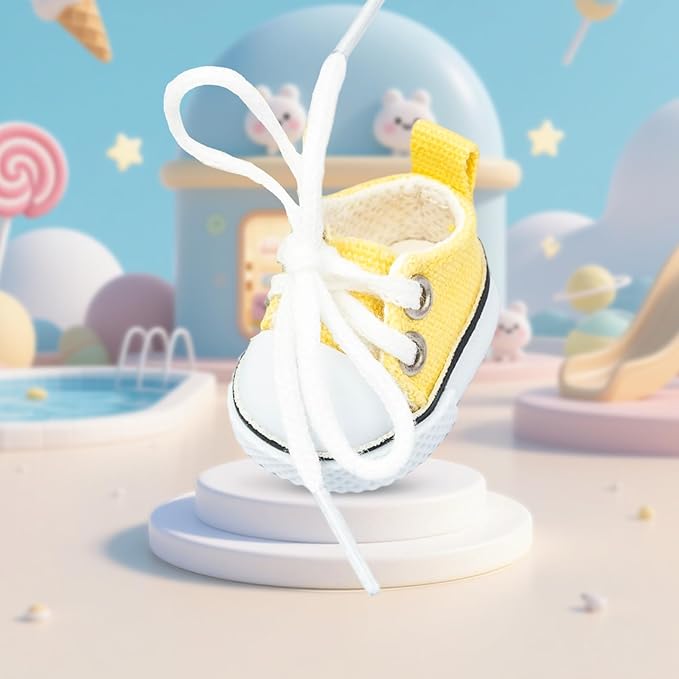 Mini Doll Shoes, 1 Pair Cute Lace Up Canvas Sneakers Compatible for 17cm/15cm Doll Shoes Toy Outfit Accessories (Yellow)
