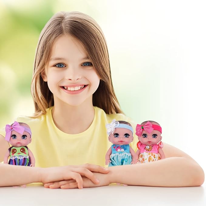 6" Cute Small Baby Doll Newborn Baby All Vinyl Reborn Baby Dolls for Girls Swivel Mini Dolls 16 cm Crying Baby DIY Toys for Ages 3+(Pink)