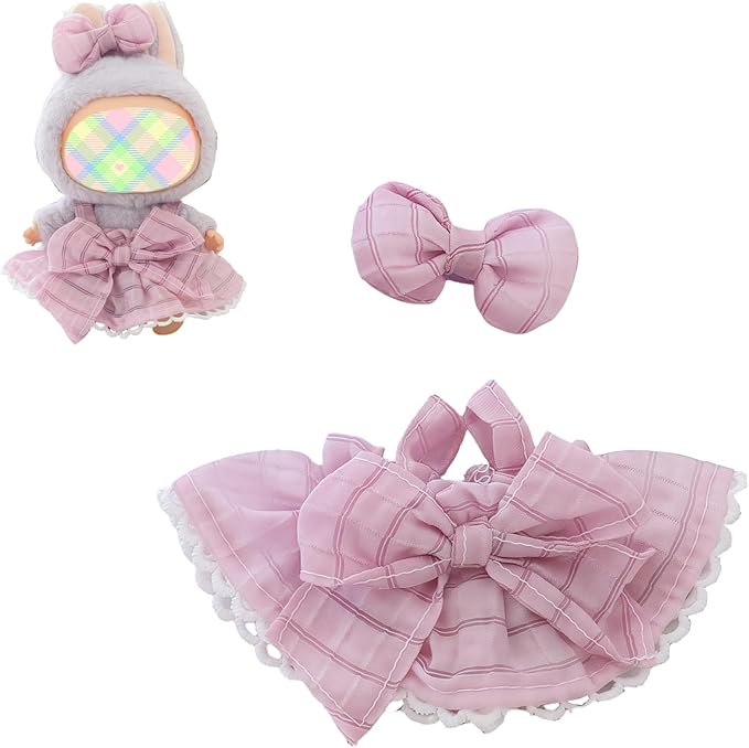 Clothes for Lu bubu 17cm Dolls Accessories (No Doll), Kawaii Skirt Outfit Set 2 Pieces for 17cm Dolls Suit, Stylish Dress Up Flower Dolls Clothing Set Replacement Purple
