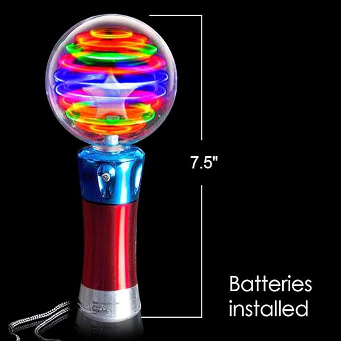 ArtCreativity 7.5 Inch Light Up Magic Ball Toy Wands for Kids, Set of 2, Flashing LED Wands for Boys and Girls, Thrilling Spinning Light Show, Batteries Included, Fun Gift or Birthday Party Favor