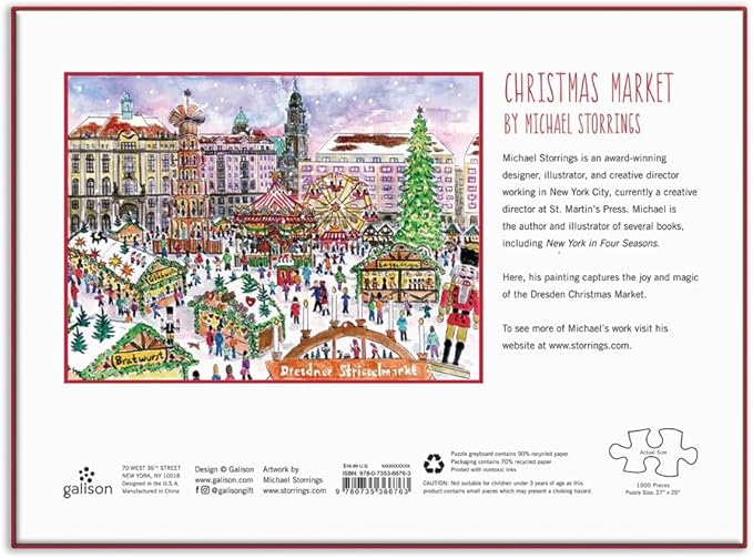 Galison Michael Storrings Christmas Market 1000 Piece Puzzle from Galison - Featuring Beautiful Illustrations of a Festive Snowy Town, 27" x 20", Makes a Wonderful Gift