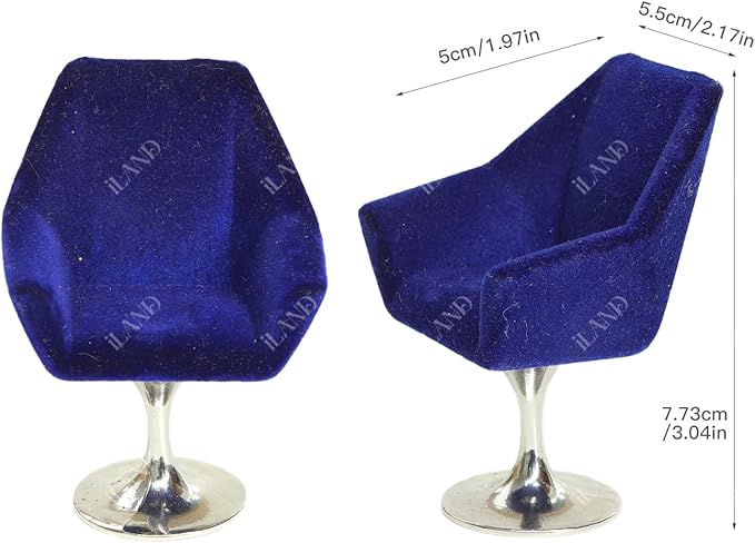 iLAND Dollhouse Furniture and Accessories Set, Miniature Swivel Chair & Carpet Modern for Dollhouse Livingroom (Dark Blue)