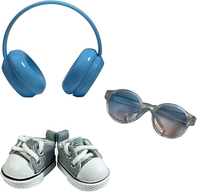 3pcs Doll Accessories Set for 17cm Lububu Doll Included Headphones, Canvas Shoes and Mini Gradient-Lens Glasses, Trendy Dress Up Accessories for 6.7 Inches 1st/2nd/3rd Gen (Headphone Set - Blue)