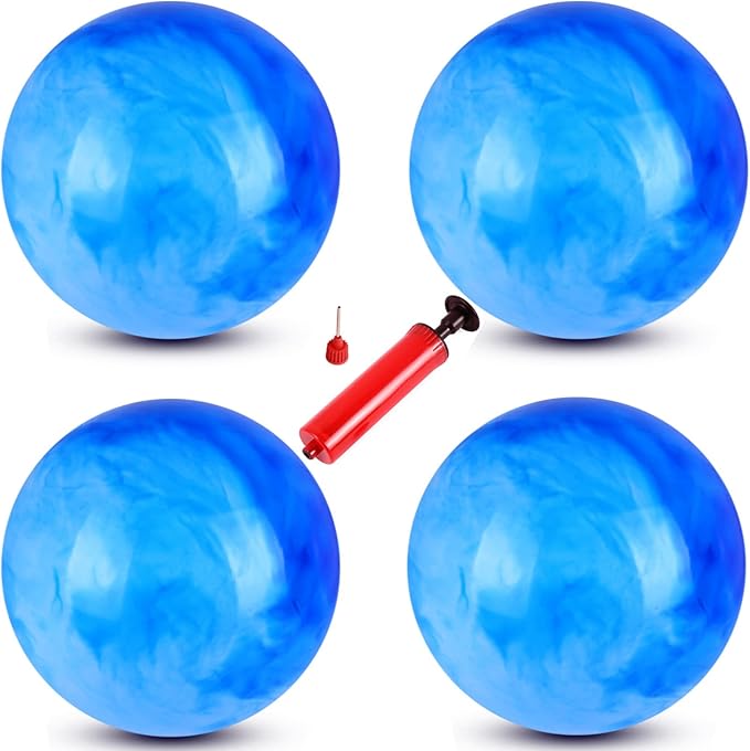4 Pcs Playground Balls with Pump, 9 inch Inflatable Bouncy Balls for Kids, School, Beach, Kickball DodgeBalls and Indoor Outdoor Plays