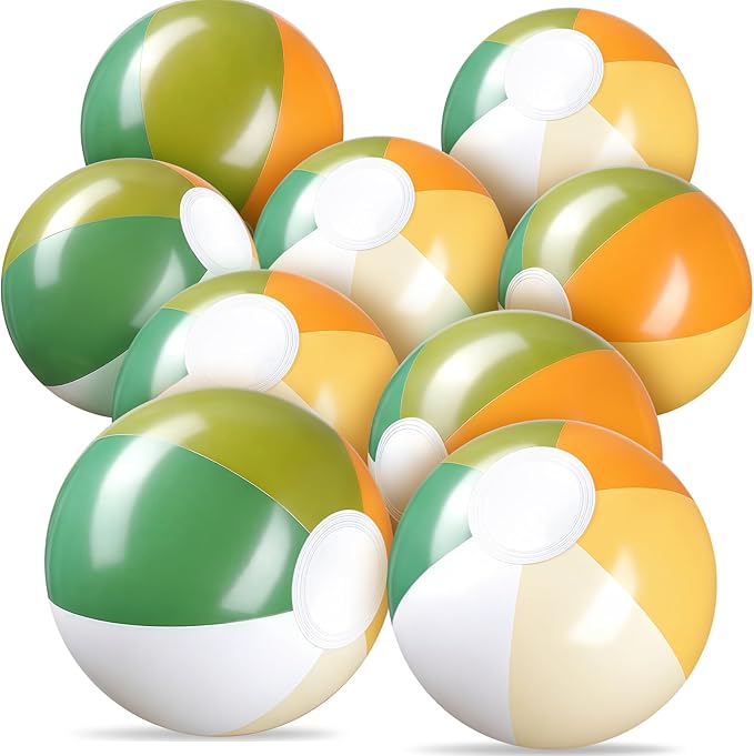 Realspring 12 Pcs Pastel Inflatable Beach Balls Kids Bulk Stripe Jumbo Big Beach Balls Pool Floating Toy for Adult Water Game Baby Shower Birthday Summer Swimming Party (Orange and Green,18 Inch)