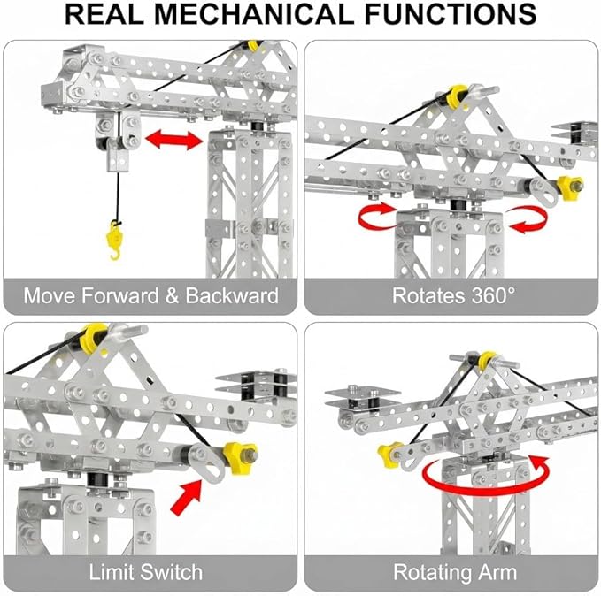 Metal Building Toys, 273pcs 3 in 1 Tower Crane & Frame Crane & Windmill Metal Model Set,Erector Sets for Boys Age 8-12,DIY Building Stem Projects Toys for Kids,Birthday Gifts for Model Crane Fan