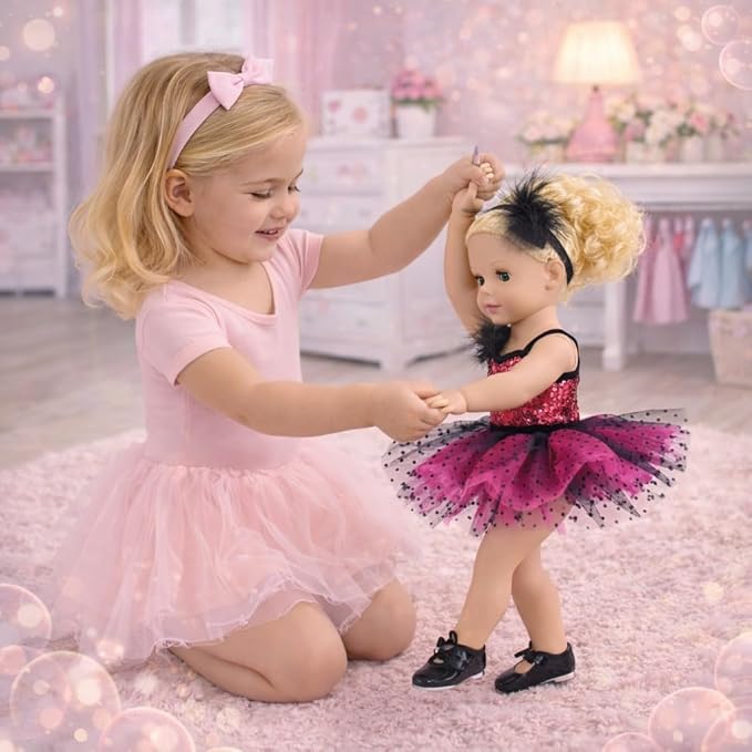 Emily Rose 18 Inch Doll Ballet Clothes Set - 4 PC Pink Ballerina Outfit Leotard, Tutu, Headband & Tap Shoes Set | Dance Recital Costume | Doll Not Included | American Girl Compatible