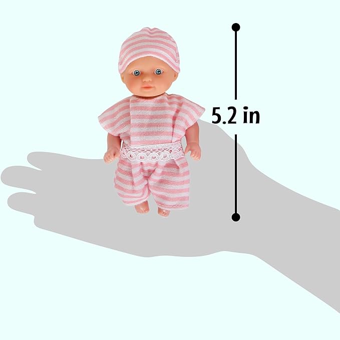 fash n kolor, 6 Mini Doll Set - 5" Inch Baby Girl Toy - Princess Toys Dolls - Baby Doll Crib, High Chair, Bathtub, Horse See Saw, Wagon and Bike Accessories - Dolls for 3+ Year Old Girls