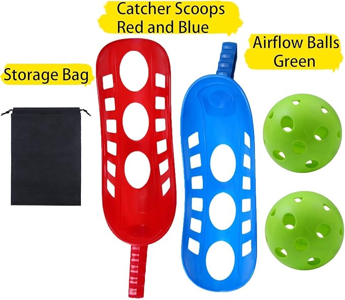 Cooraby Scoop Ball Game Scoop and Ball Toss Set Toss Catch Game Toy Lacrosse Racket Game with Storage Bag, 4 Scoops and 2 Balls