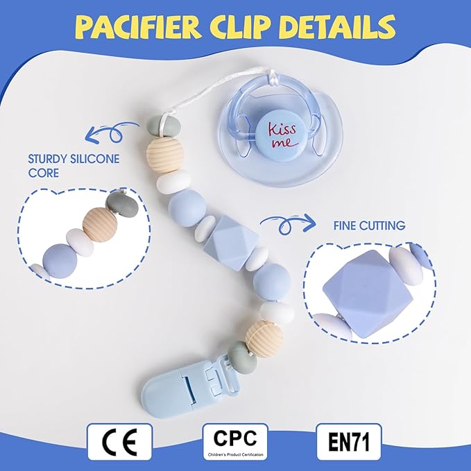 Aori Silicone Pacifier Clips Holder Flexible Binky Clip with Magnetic Pacifier for Lifelike Reborn Dolls - Blue