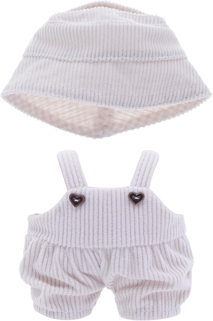 Etistta 6.7 inch Doll Clothes with Hat, Corduroy Bib Pants Overalls for 17cm Doll Accessories Outfits (Beige)