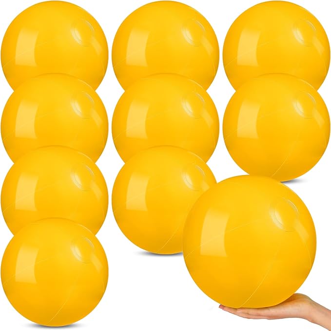 10 Pack Yellow Beach Ball - 12Inch Blow Up Beach Ball Party Supplies for Kids, Inflatable Floating Balls for Summer Pool Parties, Outdoor Activities & Birthday Decorations(Yellow)