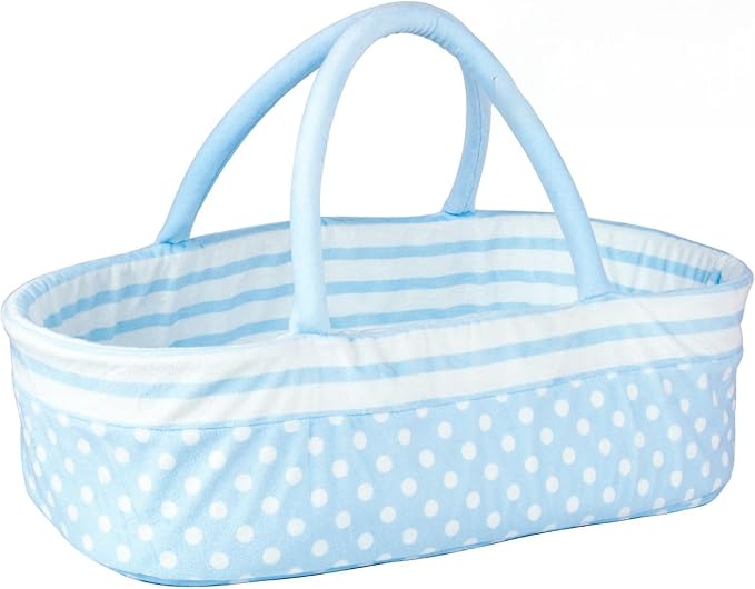 Reborn Baby Dolls Bassinet Blue Crib Bed Soft Toddler Doll Carrier for 18-24 Inch Baby Doll Accessories Baskets with Handle (Blue)