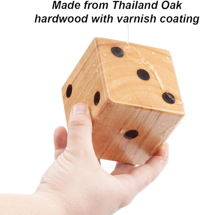 GSE Games & Sports Expert 3.5-Inch Premium Oak Giant Yard Dice Set with Bucket and Yardzee & Farkle Scorecard. Outdoor Backyard Lawn Game for Family