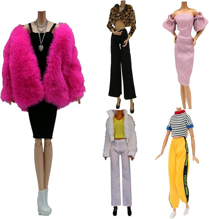 Doll Clothes, 5 Sets Outfits Winter Dresses Pants Windbreaker Hat for 11.5 inch Dolls Accessories Random Style (C) (A)