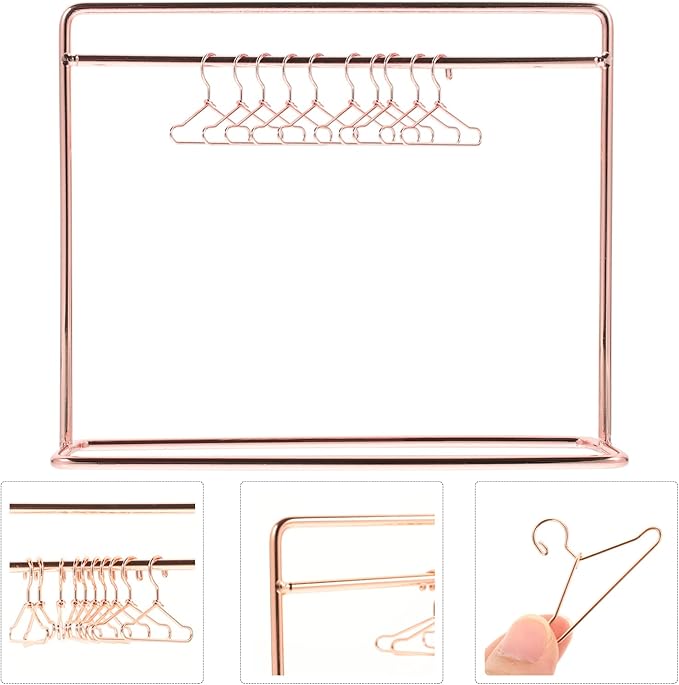 1 Set Doll Apparel Rack Doll Clothes Dry Rack Dress Garment for House Dress Outfit Gown?Rose Gold?