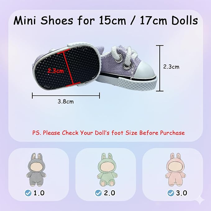 3pcs Doll Accessories Set for 17cm Lububu Doll Included Headphones, Canvas Shoes and Mini Gradient-Lens Glasses, Trendy Dress Up Accessories for 6.7 Inches 1st/2nd/3rd Gen (Headphone Set - Purple)