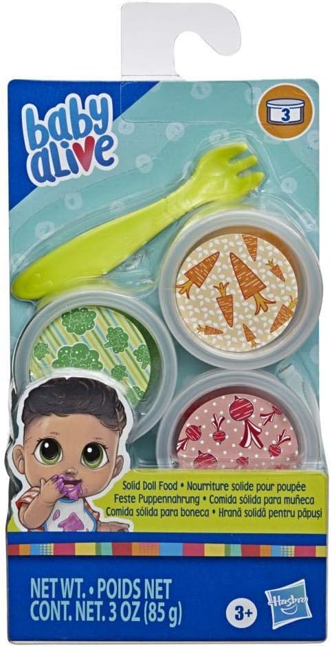 Baby Alive Solid Doll Food Refill, Includes 3 Doll Foods, 1 Fork, Toy Accessories for Kids Ages 3 Years Old and Up