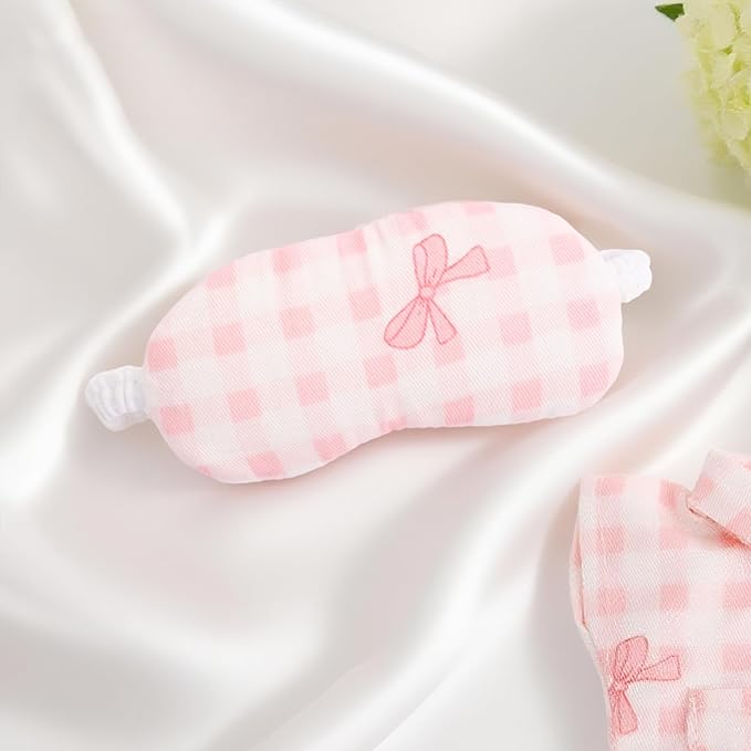 Doll Pajama Clothes Set, Pink Bowknot Top and Pants with Eye Mask Cute Toy Outfits Accessories for 5.9in/15cm-6.7in/17cm Dolls Costume Decoration & Display