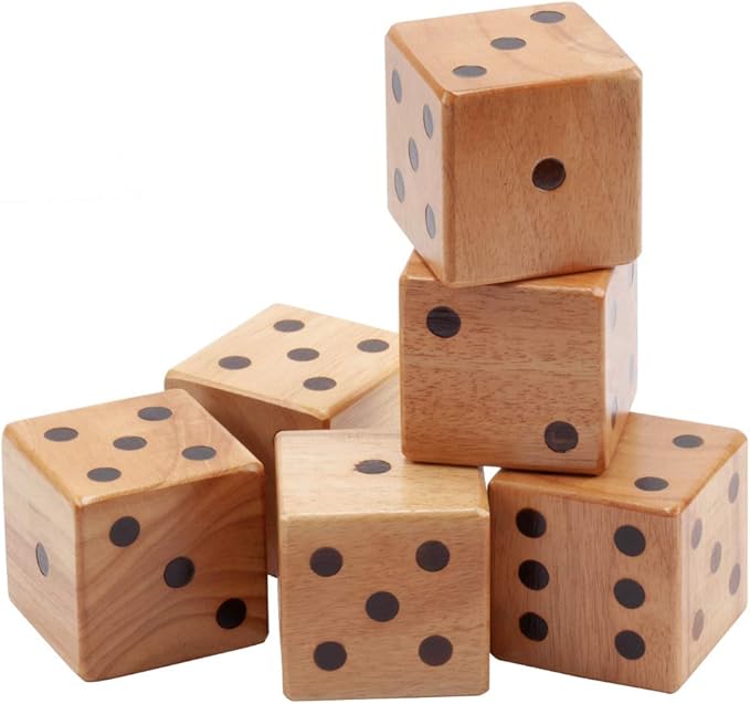 GSE Games & Sports Expert 3.5-Inch Premium Oak Giant Yard Dice Set with Bucket and Yardzee & Farkle Scorecard. Outdoor Backyard Lawn Game for Family