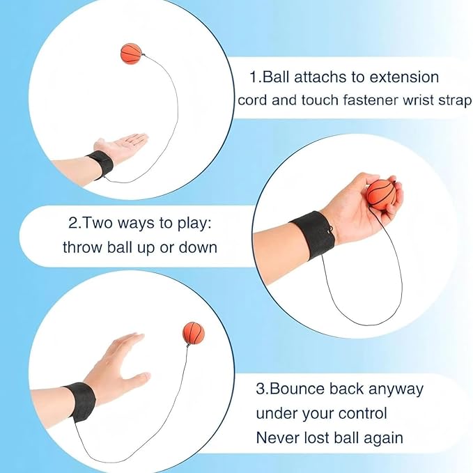 Skylety Wrist Return Ball on a String 1.85'' Rebound Sport Ball with Elastic Strap and String, Basketball Baseball Soccer Tennis Wristband Toy for Teens Adults Gifts, Wrist Exercise or Play