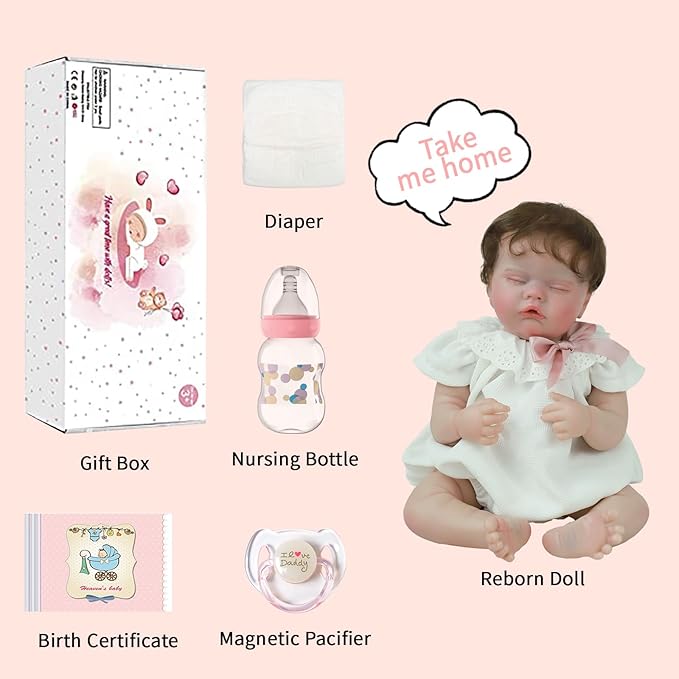 SCOM Lifelike Reborn Baby Dolls Quinbee - 20-Inch Realistic Reborn Doll Girl Soft Body Eyes Closed Newborn Real Life Baby Doll That Look Real for Kids Age 3+