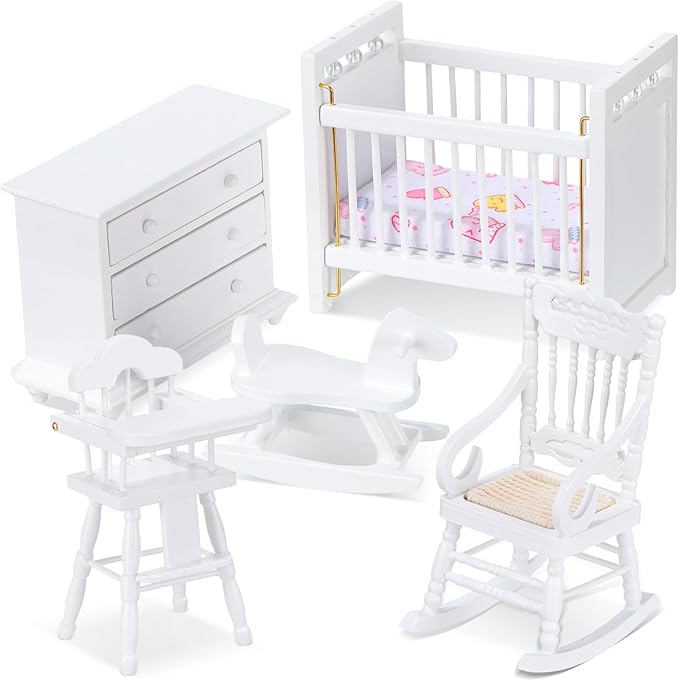 Silipull 5 Pcs 1: 12 Scale Wooden Dollhouse Furniture Set Miniature Wood Bedroom Furniture Wooden Dollhouse Accessories Encourage Creative and Imaginative Play for Kid Miniature Bathroom(White)