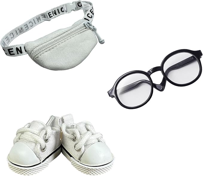 3pcs Lububu Doll Accessories Set Included Mini Glasses, Shoulder Bag and Canvas Shoes, Dress Up Accessories Replacement for 17cm Doll (Shoulder Bag - White)