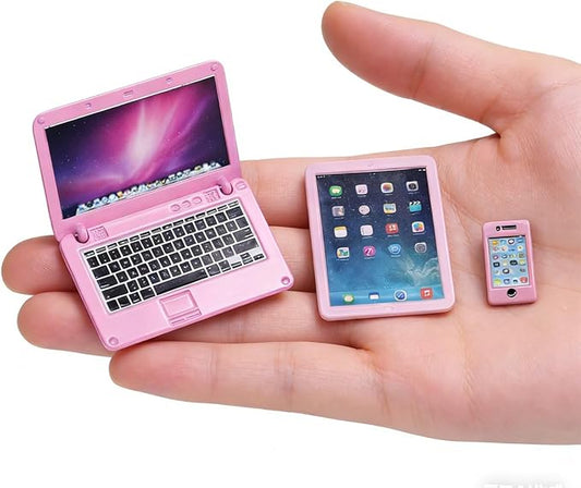 1:12 Dollhouse Furniture Accessories Set- Doll House TV and mini Remote Control, Miniature Dollhouse Living Room Decor (PinkLaptop)