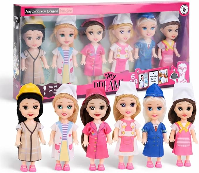 Liberty Imports Little Career Toddler Dolls with Dresses, Girls Imaginative Pretend Play Mini Small Dolls with Outfits for Chef, Doctor, Pilot, Engineer, Teacher & Baker (Career)