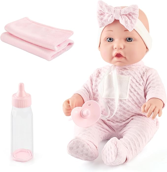 12 Inches Realistic Baby Doll Playset in Gift Box Includes Pacifier, Bottle, and Soft Blanket, Newborn Baby Doll Toy for Toddler Girls