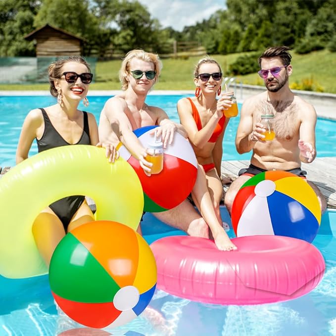 4 Pack 20" Summer Inflatable Big Beach Balls Rainbow Swimming Pool Water Games Toys for Kids Summer Party Supplies Decorations