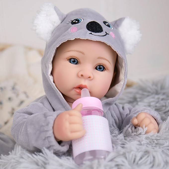 Aori 17 Inch Lifelike Baby Dolls Realistic Doll with Real Life Lightweight Soft Body & Grey Outfits, for Girls 3+ Role Play, Adoption Day, Photography Prop, Collectible