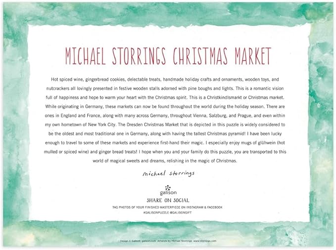 Galison Michael Storrings Christmas Market 1000 Piece Puzzle from Galison - Featuring Beautiful Illustrations of a Festive Snowy Town, 27" x 20", Makes a Wonderful Gift