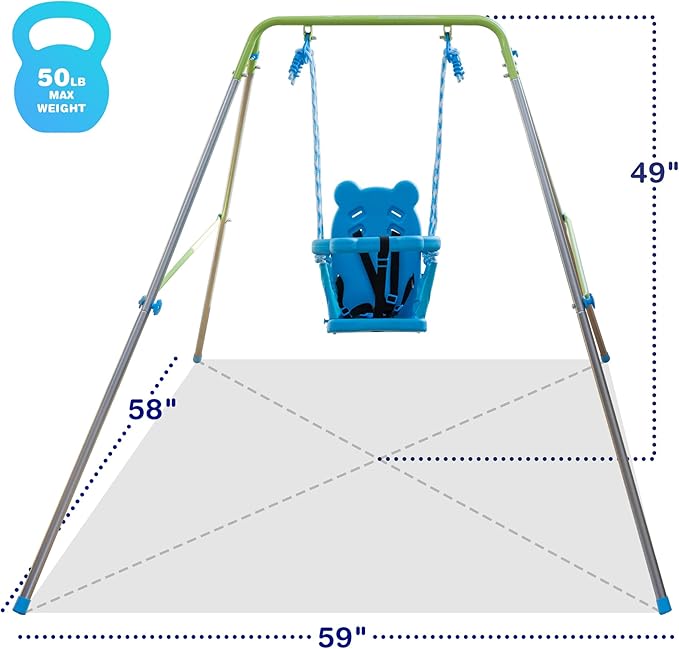Sportspower My 1st Toddler Swing - Heavy-Duty Baby Indoor/Outdoor Swing Set with Safety Harness, Blue, 52"L x 55"W x 47"H