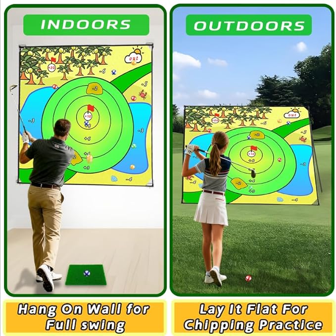 Battle Golf Indoor Chipping Game,57”x57” Portable Chipping Mat,Indoor Outdoor Sticky Golf for Adults and Junior Golfer Training Practise,Friends Family Yard Target Game