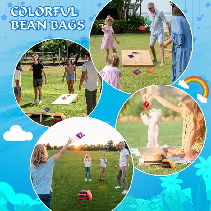 16 Pack Bean Bags for Kids - Small Colorful Mini Bags for Cornhole, Tossing - Outdoor Yard Game for Children, Family, Adults (6 Colors)